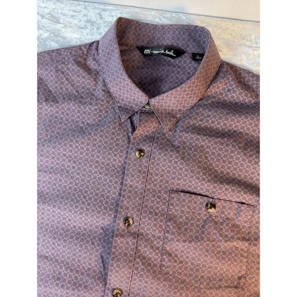 Travis Mathew Golf Button Up Shirt Men Large Purple Geometric Stretch Casual